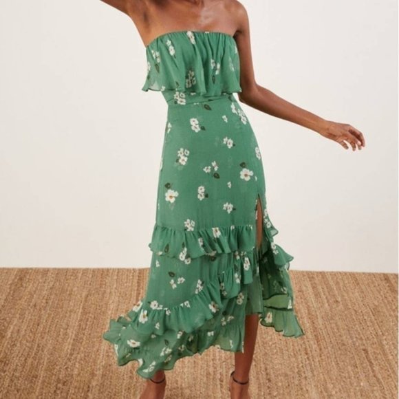 Reformation Dresses & Skirts - NWT Reformation Green Ruffle Floral Print Dress